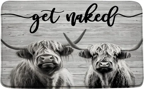 Sunhe Tapete de baño con diseño de vaca de las montañas con diseño de vaca de las tierras altas, divertido retrato de toro de cuerno largo, de