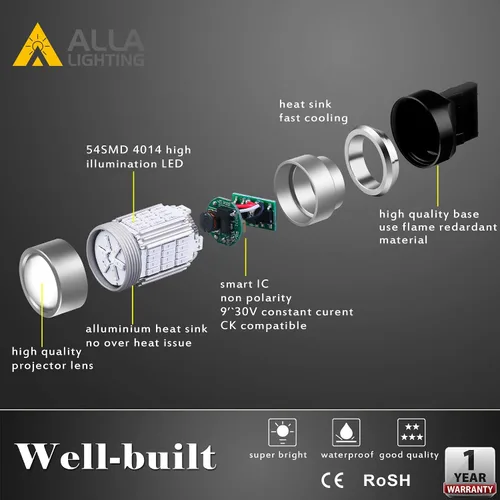 Miniatura 6 de Alla Lighting T20 7440 7443 Bombillas LED rojas superbrillantes 4014 54-SMD señal de giro, luces traseras de freno de repuesto para automóviles