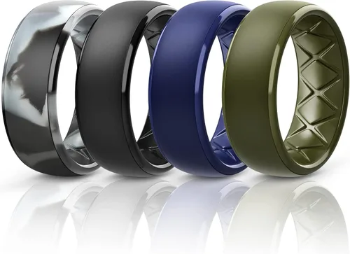 Miniatura 45 de Egnaro Anillos de boda de silicona para hombre: 1/4/6/7 Multipack de anillos de boda de goma con arco interior Diseño ergonómico transpirable