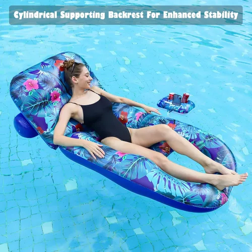 Miniatura 5 de FindUWill Sillas flotantes de piscina para adultos, paquete de 2 sillas flotantes grandes de 65 x 42 pulgadas, tumbona inflable para piscina