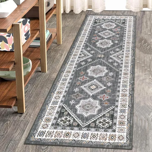 Miniatura 8 de HEBE - Alfombra de pasillo de 2 x 6 pies, antideslizante, lavable, estilo bohemio, para pasillo, alfombra vintage para cocina, entrada, baño, Gris