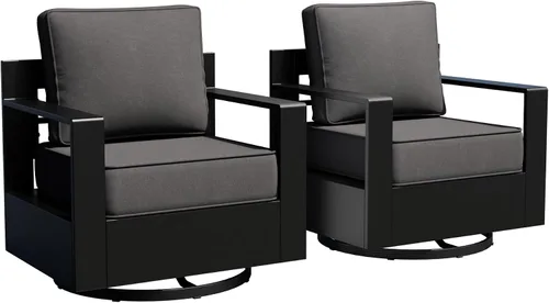 Miniatura 10 de Muebles de Patio al Aire Libre de Aluminio, Sillas de Metal para Todo Clima con Cojines de 6 Pulgadas de Grosor, Asiento Profundo para Jardín, Beige