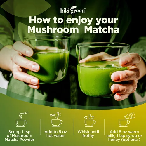 Miniatura 6 de KIKI Green Mushroom Matcha Powder Super Blend 4 oz – Alternativa de café de hongos para una mejor energía, concentración e inmunidad – con melena