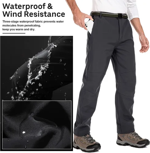 Miniatura 2 de Jessie Kidden Pantalones de senderismo impermeables para hombre, para exteriores, nieve, esquí, pesca, forro polar, aislados, pantalones de invierno