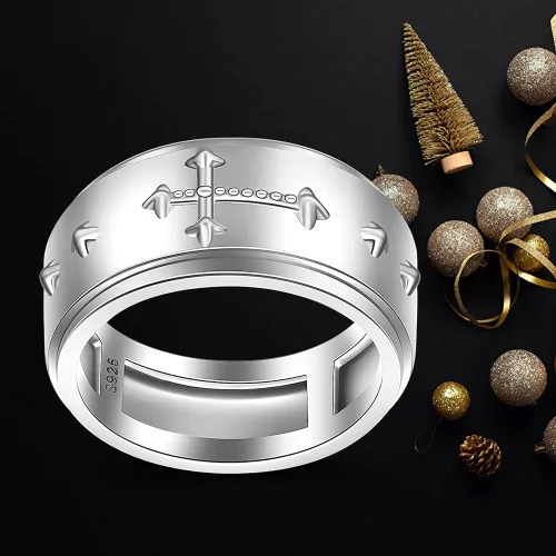 Miniatura 3 de Anillo giratorio con rosario en cruz para la ansiedad, para mujeres, adolescentes, plata de ley con oración a través de él, anillos cruzados