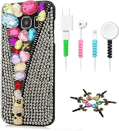 Miniatura 11 de Sparkle Funda compatible con Samsung Galaxy J2 Prime – Elegante funda 3D hecha a mano con diseño de calavera grande con protector de cable