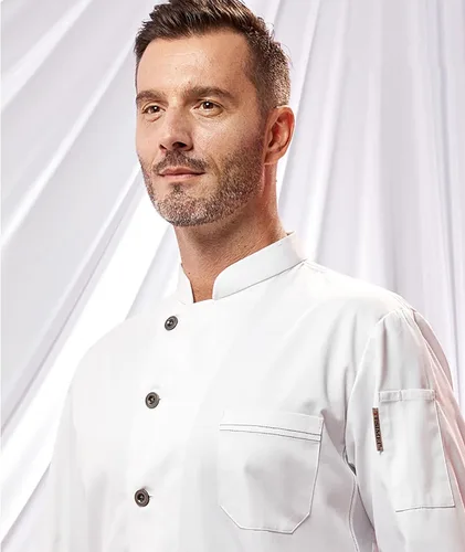 Miniatura 4 de Men Stand-Up Collar Chef Coat 34 Sleeve Lightweight Chef Jacket Chef Uniform With 2-Pockets Professional