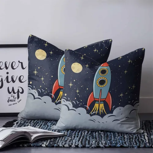 Miniatura 2 de T&H XHome Fundas de almohada con diseño de cohete para niños, para exploración del espacio exterior, nave espacial, sofá, dormitorio, suave