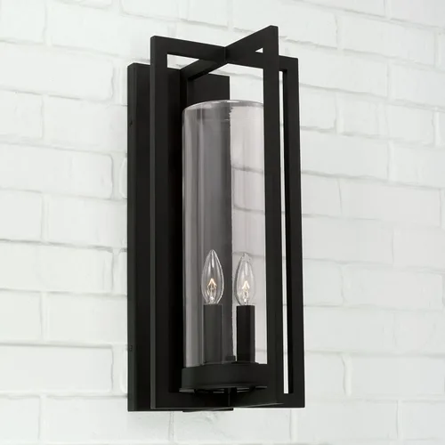Miniatura 4 de Capital Lighting 948211BK Kent - Linterna de pared moderna con cilindro de vidrio transparente de línea vertical para exteriores, 1 luz de 60
