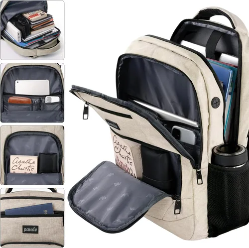 Miniatura 3 de Paude Mochila para adolescentes, laptop, universidad, negocios, viajes, 15.6 pulgadas, beige