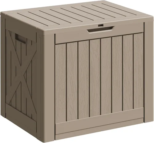 Miniatura 30 de Greesum Caja de resina de 31 galones para todo tipo de clima, cajas de almacenamiento al aire libre para juegos de muebles de patio, juguetes al
