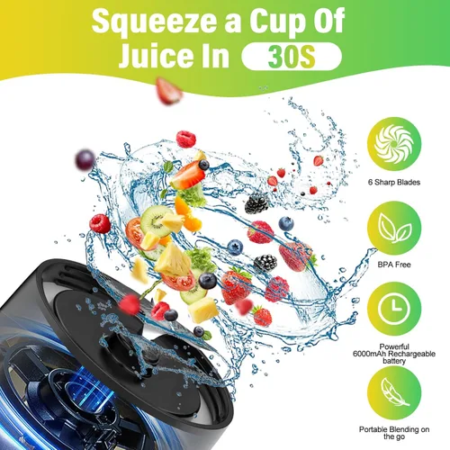 Miniatura 2 de Portable Blender, 360W Personal Blender for Shakes and Smoothies for Kitchen, 24 Oz BPA Free Traveling Juicer Cup and Lid with 6 Blades, Self