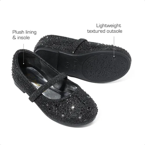 Miniatura 3 de DREAM PAIRS Mary Jane Zapatos de vestir para niñas pequeñas, zapatos planos de ballet para niña de las flores con diamantes de imitación, zapatos