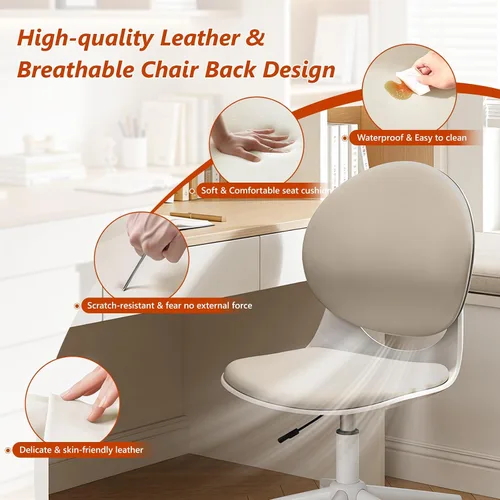 Miniatura 4 de Silla moderna de oficina en casa, silla de escritorio de tela de piel sintética sin brazos con respaldo medio, silla giratoria de altura ajustable