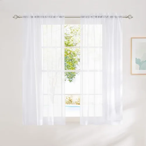 Miniatura 33 de NICETOWN Cortinas traslúcidas blancas de 63 pulgadas de largo para dormitorio, cortinas de gasa translúcida con bolsillo para barra, paneles