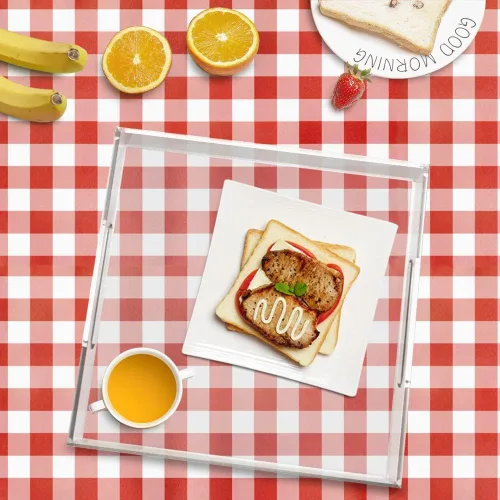 Miniatura 3 de Bandeja de acrílico para servir (12 x 12 x 2 pulgadas) con asas, a prueba de derrames, bandeja decorativa transparente para aperitivos, desayuno