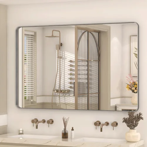 Miniatura 35 de Paquete de 2 espejos de baño con marco de metal negro de 22 x 30 pulgadas, espejo rectangular redondeado negro mate, antioxidante, se cuelga