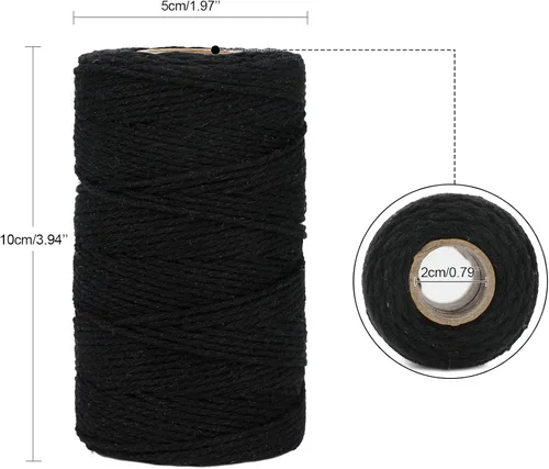 Miniatura 3 de G2PLUS Cuerda Negra, 2MM 328 Pies de Cuerda de Algodón Natural para Manualidades, Cuerda de Algodón Negra para Panaderos, Cuerda de Embalaje