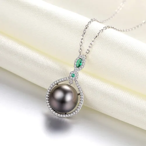 Miniatura 4 de VIKI LYNN Collar con colgante de perlas negras cultivadas de Tahití de calidad AAA de 0.394-0.433 in para mujer, Plata esterlina Perla Zirconia
