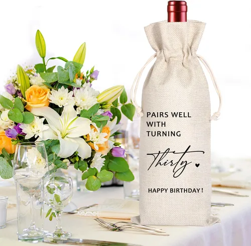 Miniatura 5 de Bolsa de vino de cumpleaños número 30 13.5 x 5.5 pulgadas Algodón Tema de amor Ocasión de cumpleaños