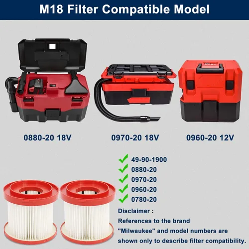 Miniatura 2 de Filtro de aspiradora Kaulolado 49-90-1900 para Milwaukee, compatible con aspiradora sin cable Milwaukee M18 0780-20 0880-20, paquete de 2 filtros
