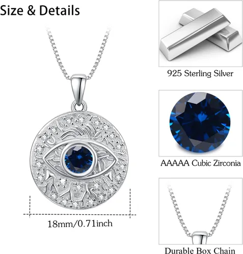 Miniatura 5 de TUGHRA Collar contra el mal de ojo de plata esterlina S925 con dije de mal de ojo, collares de protección, amuleto de joyería de regalo