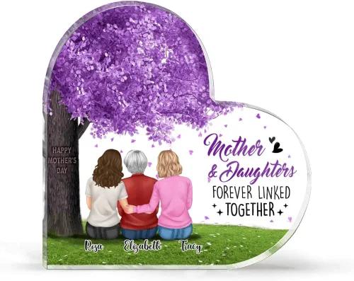 Miniatura 14 de GOSSBY Placa transparente personalizada (madre y 3 hijas) Madre e hijas, placa de acrílico con forma de corazón con nombre personalizado, mamá Madre