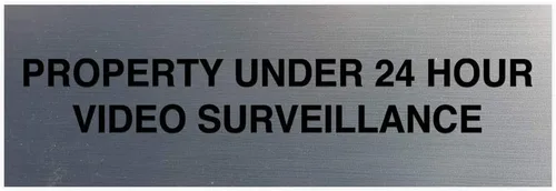 Signs ByLITA Basic Property - Señal de video bajo vigilancia de 24 horas (plata cepillada) - Mediano Brushed Silver