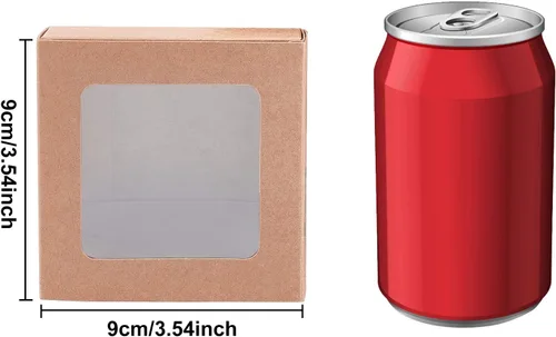 Miniatura 3 de BENECREAT Paquete de 20 cajas cuadradas de papel kraft de 3.5 x 3.5 x 1.2 pulgadas, caja de cajón con tapa de ventana de PVC para fiesta de Marrón