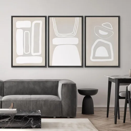 Miniatura 469 de SIGNWIN Lienzo enmarcado para pared, arte con pinceladas de flujo neutro en tonos beige abstractos, ilustraciones, arte moderno, decorativo