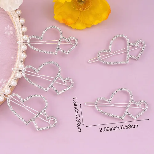 Miniatura 2 de HINZIC 5 pinzas para el cabello con forma de corazón hueco, estilo bohemio, con cristales brillantes, para San Valentín, accesorios para tocado