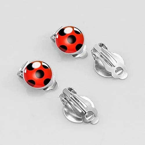 Miniatura 4 de OHINGLT Pendientes de clip de mariquita para mujer, aretes de plata con diseño de mariquita roja