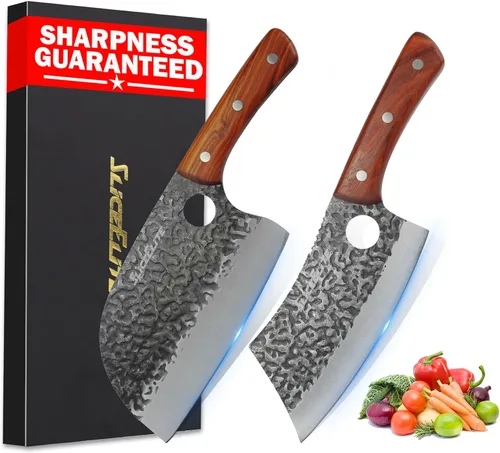 SliceElite 2PCS Juego de Cuchillos de Chef Forjados a Mano | Cuchillos Serbios y de Carnicero para Cortar Carne y Vegetales | Cuchillo de Cocina