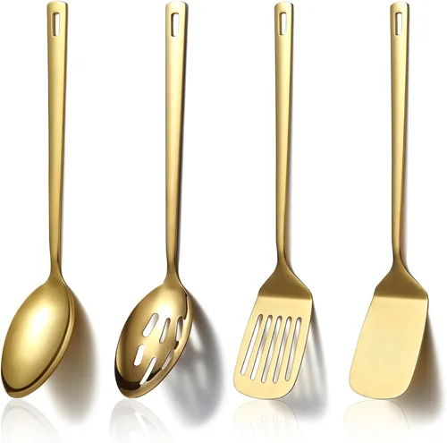 Miniatura 9 de Homquen Juego de utensilios de cocina de acero inoxidable, 4 piezas, juego de utensilios de cocina, juego de espátulas, cucharas de cocina, 1.
