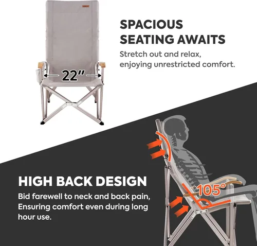 Miniatura 6 de Silla de Camping de Respaldo Alto ICECO para Adultos, Silla Plegable de Alta Resistencia para Exterior, Sillas Portátiles al Aire Libre con Bolsa