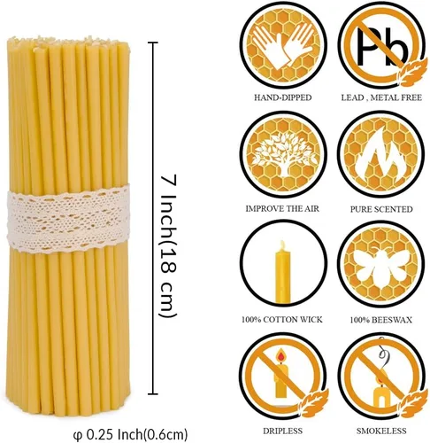 Miniatura 2 de DEYBBY Velas de cumpleaños de cera de abejas, paquete de 40 velas delgadas de cera de abeja de 7.3 pulgadas, velas sin goteo y sin humo