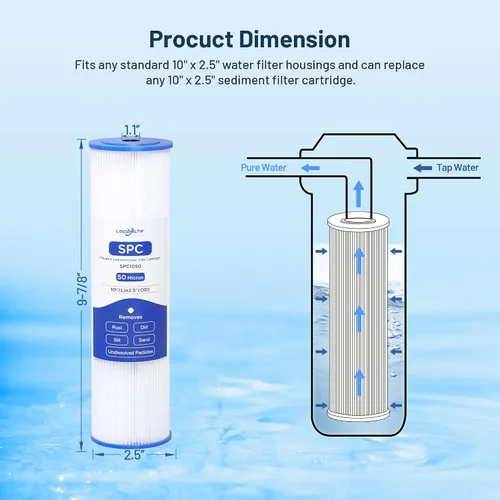 Miniatura 4 de Cartucho de repuesto para filtro de agua de 10 x 2.5 pulgadas, polipropileno de 50 micras y filtro de sedimento plisado de 50 micrones, paquete de 12