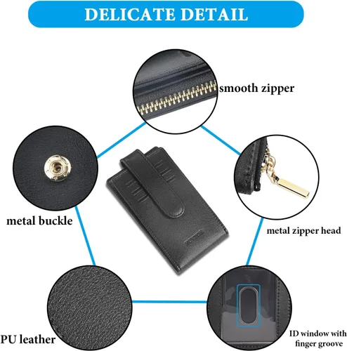 Miniatura 4 de FUNTOR - Carteras pequeñas para mujer, soporte delgado y plegable para tarjetas de crédito con bolsillo para monedas con cremallera, A: Negro