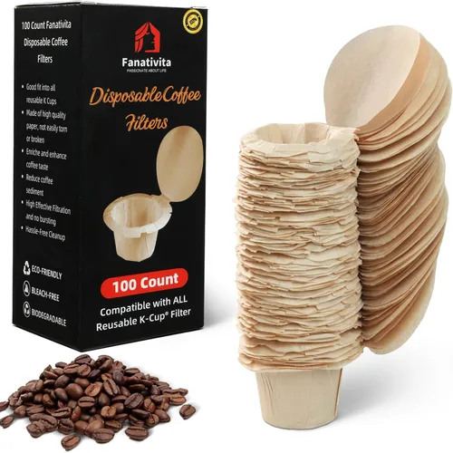 100 unidades de filtros K Cup Fanativita desechables con diseño de tapa inteligente, se ajustan a todas las tazas K reutilizables para Keurig (sin