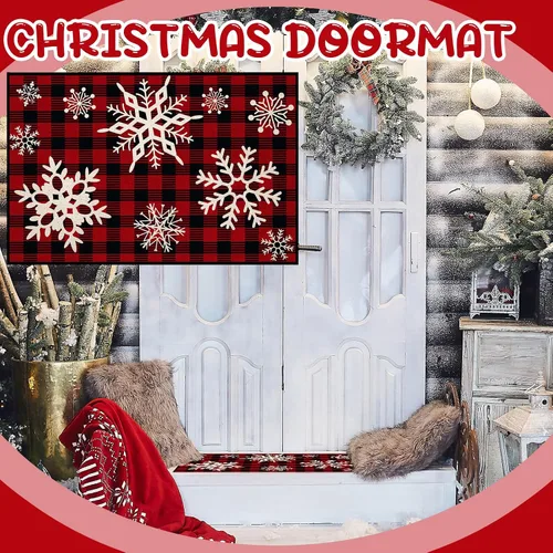 Miniatura 6 de Ceenna Tapete decorativo de invierno para cocina, 2 unidades, con diseño de nieve Let It Snow, lavable, antideslizante, tapete rojo y negro a