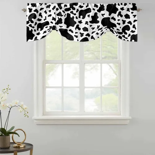 Miniatura 4 de Cenefa de amarre para ventanas, cortinas de cocina con textura de vaca, cenefas con bolsillo para barra, tratamientos cortos, textura animal, cenefa