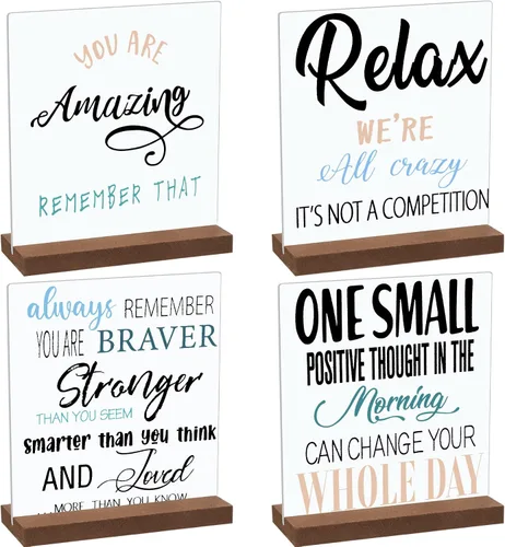 4 Piezas Regalos Inspiradores Decoración Escritorio Oficina Citas Motivacionales Positivas Regalos Reconocimiento Empleados Letrero Placa Madera con