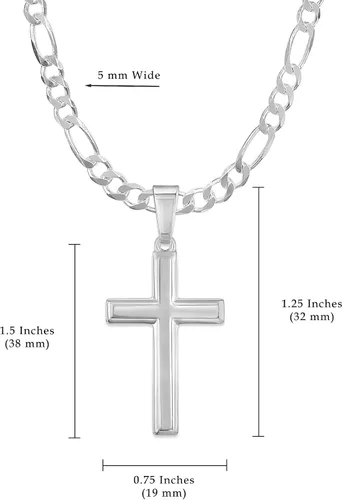 Miniatura 3 de Collar de plata de ley con colgante de cruz tradicional de 5mm para hombre. Cadena estilo Italiano Figaro