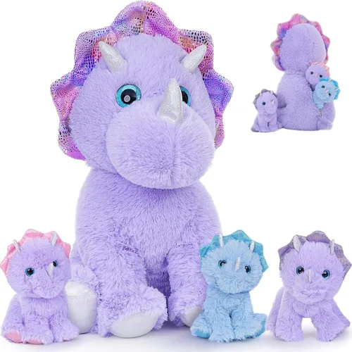 Miniatura 10 de MaoGoLan Juego de 4 peluches de león de 19.6 pulgadas con 3 bebés en ella con cremallera trasera, regalos encantadores para niños, adecuado