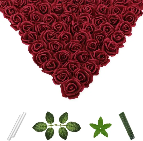 Miniatura 14 de 100 flores artificiales de 2 pulgadas, cabeza de rosa falsa de espuma a granel para decoración del hogar, decoración de boda, despedida de soltera