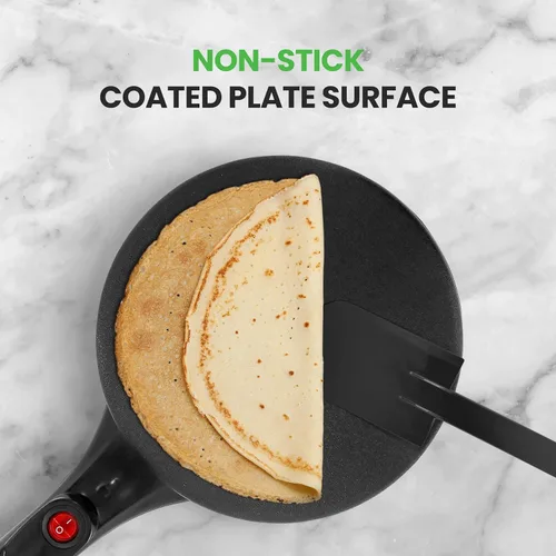 Miniatura 4 de NutriChef - Sartén eléctrica para crepas Placa de cocción antiadherente de 8 pulgadas con interruptor de encendido/apagado Cocina roti, Negro