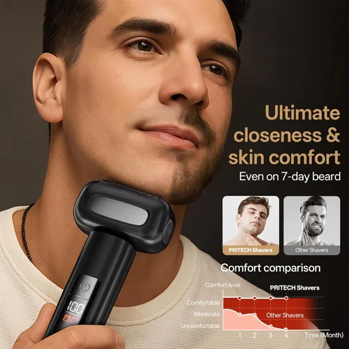 Miniatura 3 de PRITECH Afeitadora eléctrica de aluminio para hombres, maquinilla de afeitar eléctrica para la cara de los hombres, diseño agradable a la piel