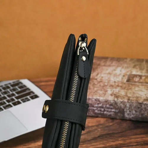 Miniatura 91 de Genuino Caballo Loco Cuero Regalo de Viaje Moneda Bolsillo Tarjetero Organizador Largo Cadena Rfid Cartera Monedero Con Broche Para Hombres Hombres