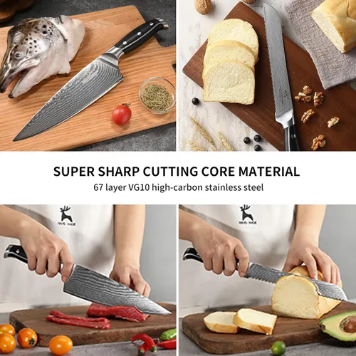 Miniatura 4 de NANFANG BROTHERS Juego de cuchillos para cocina con bloque, juego de cuchillos de cocina de Damasco con bloque, mango ergonómico ABS para juego