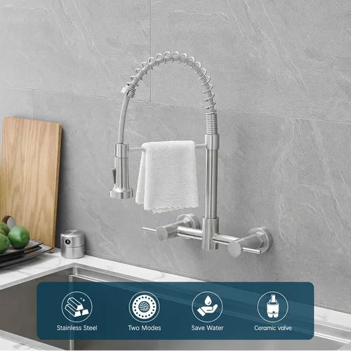 Miniatura 2 de AIMADI Grifos de cocina de montaje en pared, grifo de fregadero de cocina de montaje en pared central de 8 pulgadas con rociador extraíble, diseño